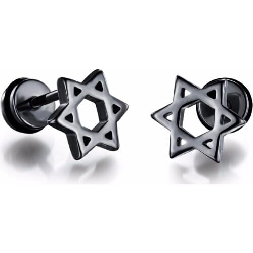 JHSL Brand Fashion Jewelry Cool Man Mens Statement Stud Earrings Unique Hexagram gift Stainless Steel Anti-allergy