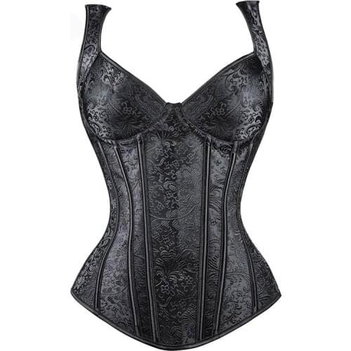 Black Zipper Gothic Steampunk Bustier Corset 6XL Women Brocade Lace Up Zipper Overbust Top Slimming Basque Waist Trainer Corset