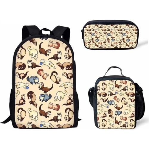 Children School Bags for Girls Cheeky Ferrets Printing Schoolbag Kids 3pcs/set Primary School Backpack Girls Satchel