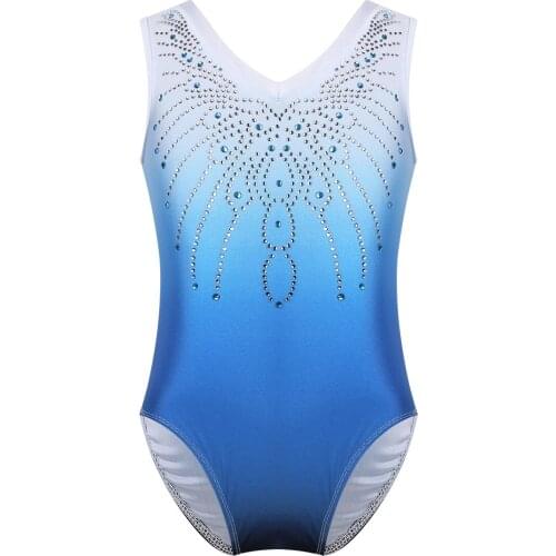 Kids Sleeveless Shiny Rhinestones Workout Bodysuit Gymnastics Leotard for Girls Ballet Dancewear Stage Performance Dance Costume
