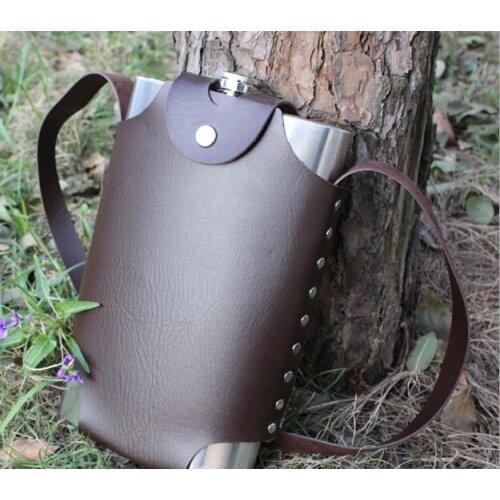 1PC Large Capacity 64oz 304 Stainless steel PU Leather Hip Flask Faux Leather Wrapped Flagon Wine Pot Keep Warm EJZ 1115