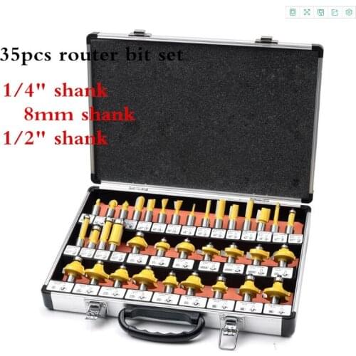 35pcs 6.35mm/8mm/12.7mm Shank CNC tungsten woodworking router bit,Edge trimming machine wood milling cutter,wood tool set
