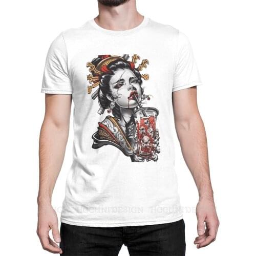 Men T Shirts Japanese Geisha Samurai Tradition Funny Tee Shirt Vampire Girl Short Sleeve T-Shirt Pure Cotton Adult Clothing
