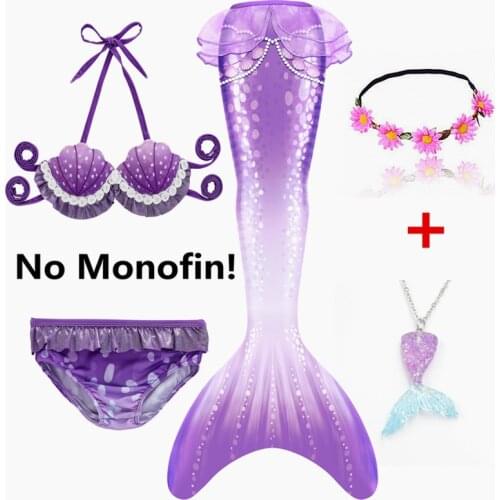 NEW Arrival!5PCS/Set Little Mermaid Tails Swimming Bathing Suit Mermaid Costume Swimwear Dress With Garland Can Add Monofin
