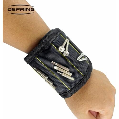 Magnetic Wristband Portable Tool Bag with 3 Magnet Electrician Wrist Tool Belt Screws Nails Drill Bits Bracelet for Repair Tool