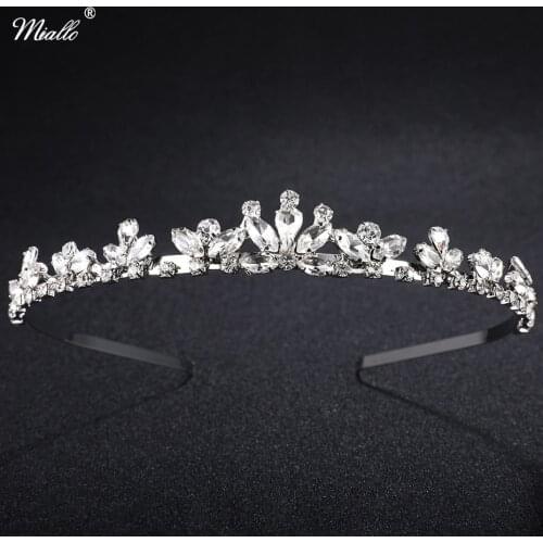 Miallo Charms Rhinestone Tiara Wedding Crown for Bride Bridal Headband Hair Accessories Jewelry Handmade Ladies Handband Party