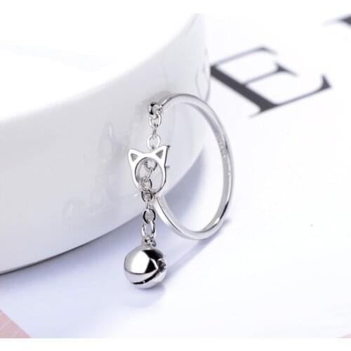 New Fashion Creative Fresh 925 Sterling Silver Jewelry Hollow Cat Bell Personality Tassel Opening Rings Gift SR359