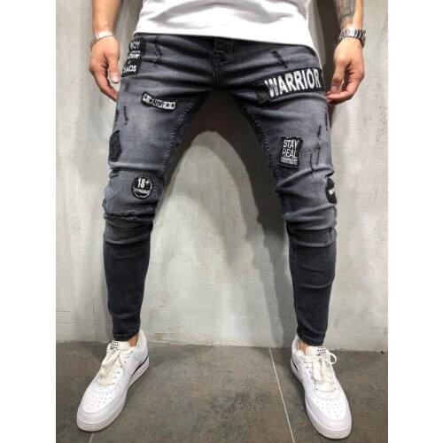 NEW Fashion Mens Hole Embroidery Jeans Hip-hop Slim Men Jeans