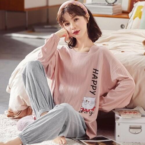 M-5XL Long Sleeve Women Nightwear Sleepwear Soft Cotton Nightwear Sets Autumn Winter Full Pajamas Women Pyjamas