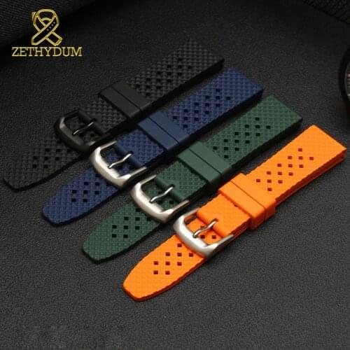 Fluororubber Watch Strap 20mm 22mm watchband Se-iko CI-TIZEN Ar-mani rubber watch band Diving waterproof bracelet blue color