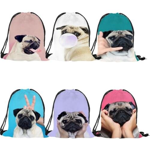 Pug Dog 3D Printing Women Girls Backpack 2018 Travel Shopping New Drawstring Bag Eco Polyester Bags Rucksack Mochila Sac A Dos