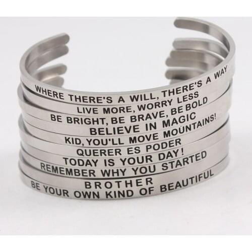 Silver Bracelets for Women Gifts Personalized Christmas Gifts Uplifting Cuff Bangle Inspirational Mantra Engraved Silver Jewelry