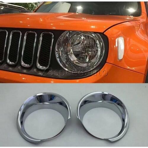 Car-styling For Jeep Renegade 2015-2017 Front Light Lamp Cover Trim 2pcs Chrome ABS