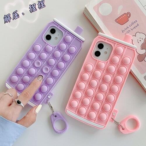 Super Cute Cartoon Drink Pendant ring Phone Case for iphone 12 11 Pro MAX Mini X XS XR SE 6 7 8 Plus Soft Shockproof Back Cover