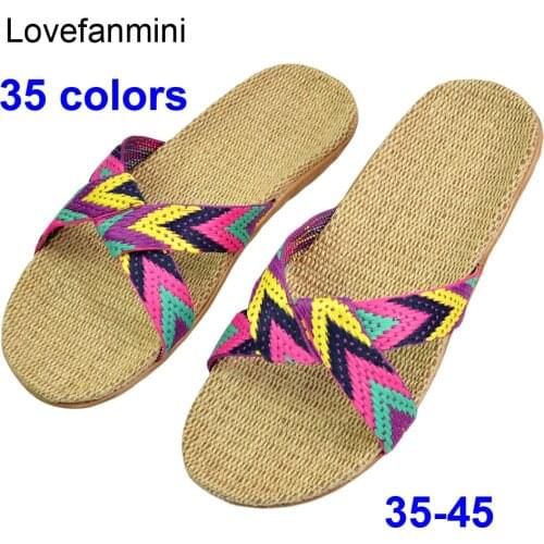 Natural linen slippers summer home indoor sandals mens womens unisex spring and autumn couples landing guests flax Non-slip522