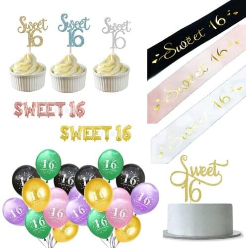 Sweet 16th Birthday Adult Gift Gold Blue Silver Sweet 16 Topper Birthday Party Decoration For Girls Cake Topper Decoration