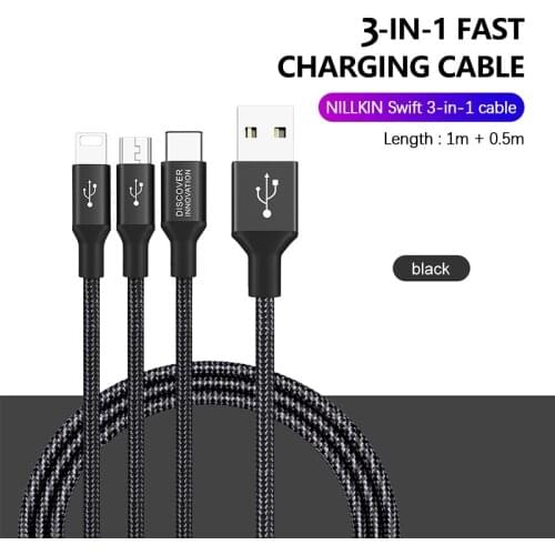 Nylon Braided Universal 3 in 1 USB Charging Cable Adapter for iOS For iPhone USB Type C Micro USB Connector for Xiaomi OnePlus