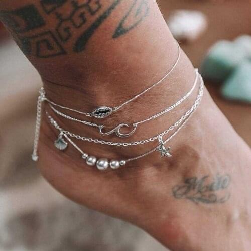 YADA Silver color Sea wave Anklets for Women Foot Handmade starfish&shell ankle Barefoot Sandals Bracelet ankle Female AT200060