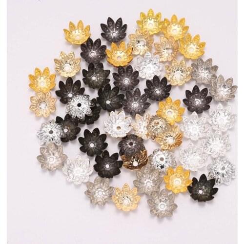 Yanqi 100pcs/lot 8mm 10mm Silver Gold Plated Flower petal End Spacer Beads Caps Charms Bead Cups For Jewelry Making DIY