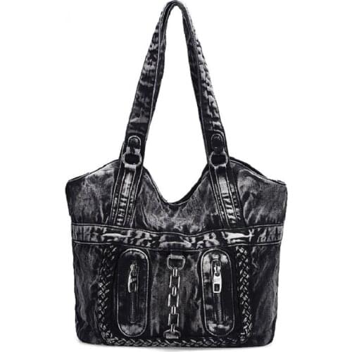 Casual Fashion Zipper bolsa feminina Design Chains Vintage Women Tote Bags Lady Handbags Jeans Denim Shoulder Bag Girls bags