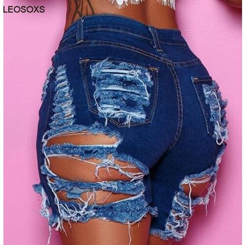 Womens Denim Shorts 2021 Summer New Pierced Stretch Torn Denim Shorts Skinny High Waist Jeans Fashion Streetwear