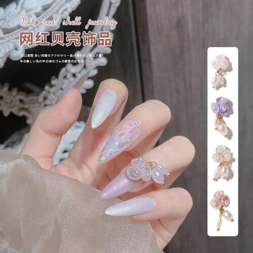10pcs Shell Flower Pearl Pendant Nail Art Jewelry Hot Summer New Light Luxury Accessory Pearl Nail Decoration Factory Wholesale