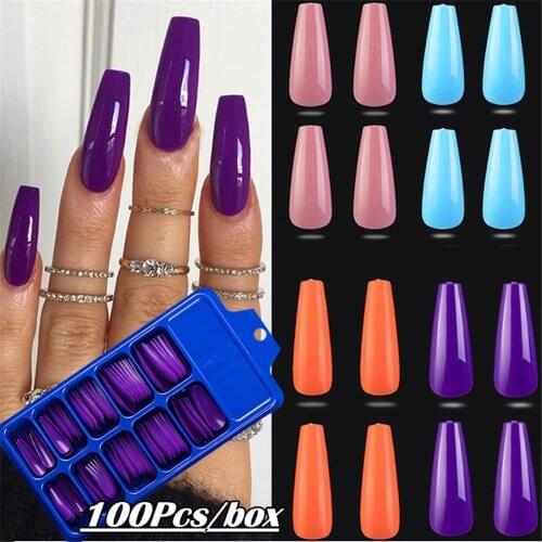 100Pcs/Set Ballerina Coffin Full Cover Matte False Nail Tips Nail Art Acrylic Manicure Matte Tips for False Fake Nails Extension