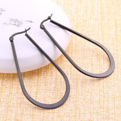 Innopes Stainless Steel Trendy Oval Flattened Exaggerated Hoop Earrings Steel Black Wedding Earrings Jewelry For Women