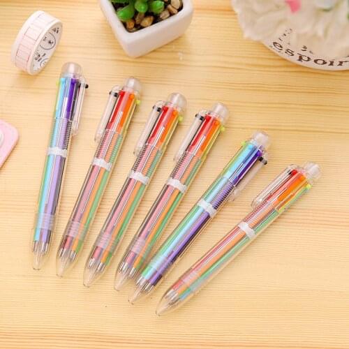 3pcs Novelty Multicolor Ballpoint Pen Multifunction 6 In1 Colorful Stationery Creative School Supplies