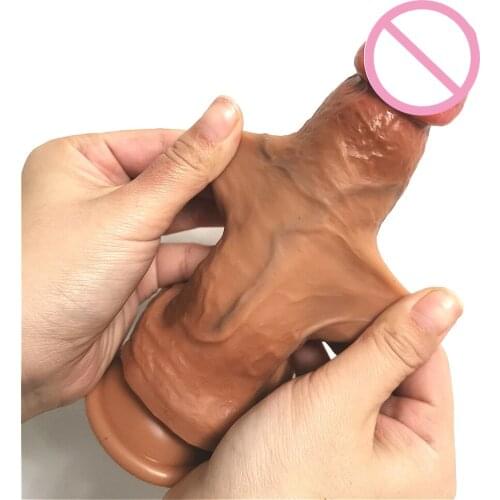 7.6inch Realistic Sliding Foreskin Dildos Fake Penis Females Vagina Masturbation Stimulation Soft Strapon Dildos Adult Sex Toys