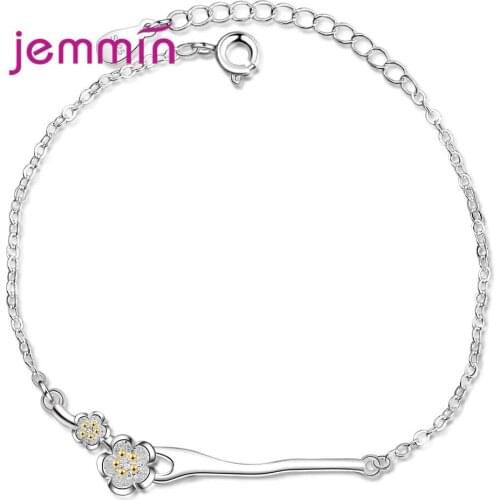 925 Sterling Silver Chain Bracelet For Women Girls Party Birthday Fashion Jewelry CZ Crystal Cute Style Flower Design Resizable