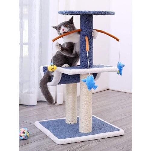 Multi-Level Cat Tree Tower Toys Condo House for Cats Kitten Natual Sisal Scratching Posts Solid Stable Cat Tree with Blasket Bed