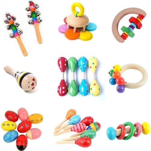 Wooden Rattle Toys Baby Shaker Hand Bell Baby Rattle Sand Hammer Musical Toys Montessori Educational Toys Baby Toys 0 12 Months