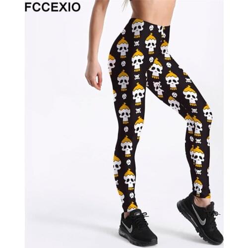 FCCEXIO Halloween High Quaility 3D Pumpkin Hat Cute Skull Digital Printing Women Leggings Fashion High Waist Slim Fitness Leggin