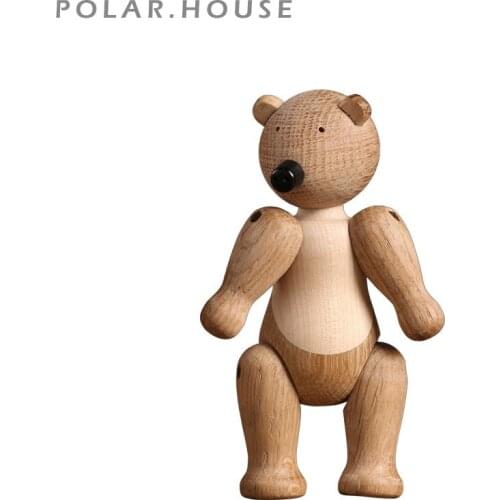 Nordic Danish Bear Design Oak Wood Figurines Mr Bear Figures Flexible Body Joint Creative Home Decoration Crafts Kids Boy Gifts