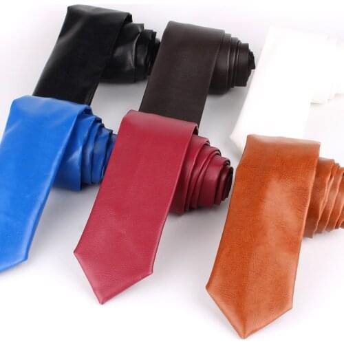 New PU Leather Ties For Men Casual PU Neckties Fashion Solid Mens Necktie For Wedding Business Suit Tie