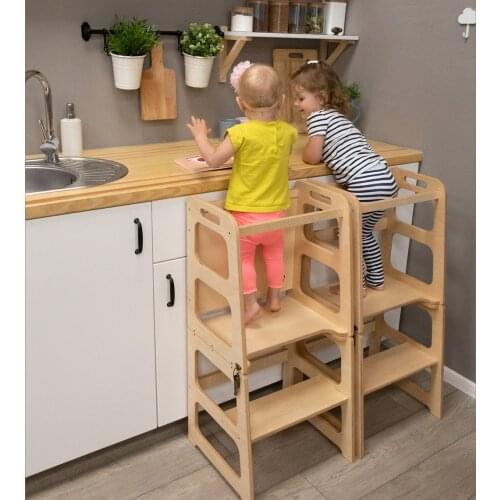 Montessori Toys Kids Adjustable Height Kitchen Step Stool High Quality Multiple Colors Wooden Learning Tower Writing board