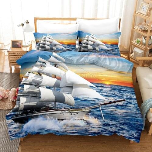 Sailboat Bedding Set Ship Sea Sun 3d Duvet Cover Sets Comforter Bed Linen Twin Queen King Single Size Fashion Luxury Scenery