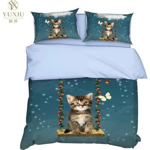 YuXiu 3D Bedding Set Animal Cats Stars blue Duvet Covers 3Pcs Sets Bed Linen Quilt Cover King Queen Full Twin Double Size