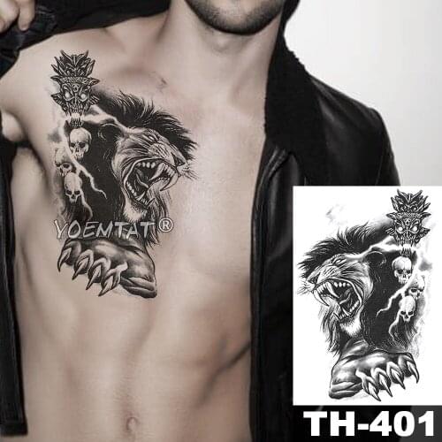 Crown Skull Forest Tiger Temporary Tattoo Sticker Lion Wolf Waterproof Tatto Warrior Soldier Body Art Arm Fake Tatoo Men Women