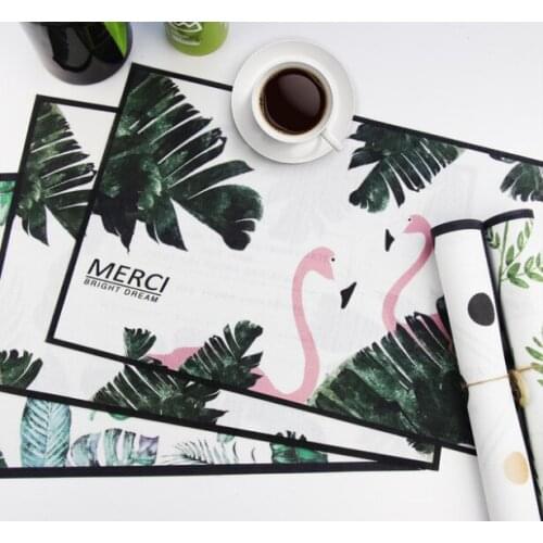 Creative Nordic Style Tropical Flamingos Tableware PVC Placemat Table Mat Heat-insulation Green Leaves Printed Dining Pads LF404