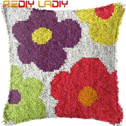 Latch Hook Cushion Color Flowers Printed Canvas Cushion Front Acrylic Yarn Crochet Pillow Case Kits Sofa Bed Pillows Home Decor