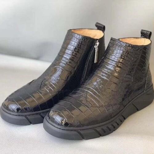 Wanexing crocodile leather men boots fashion trend crocodile High help Mens shoes leisure Martin boots