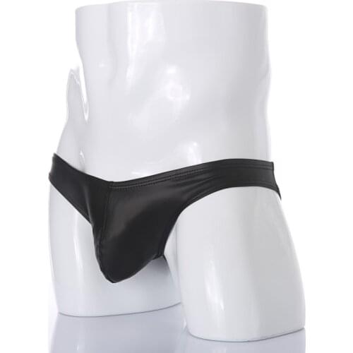 Mens Sexy Low-rise Imitation Leather Wet-Look Pouch Bulge Briefs Shorts Underwear Underpants Shorts Bottoms