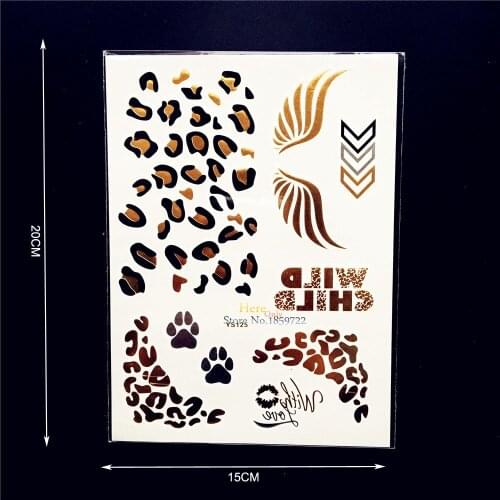 1PC Sexy Leopard Print Armband Gold Temporary Tattoo Stickers Body Art HYS125 Women Flash Metallic Tattoo on Back Shoulder Arm
