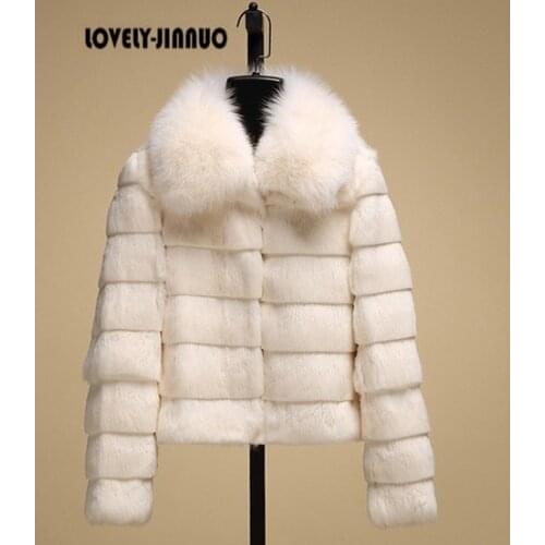 2020 New real Rabbit Fur Coat with fox fur collar women full pelt fox fur jacket Winter rabbit Fur Waistcoat free shipping F741