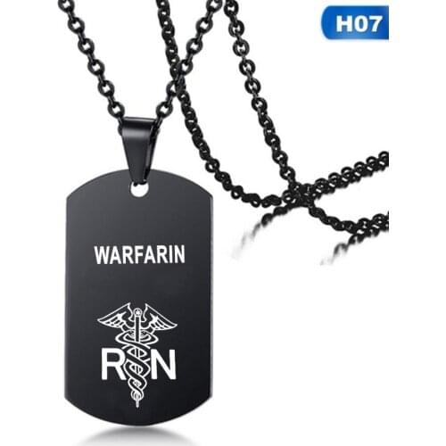 New BLOOD THINNER Mens Medical Alert ID Necklace Dog Tag Pendant Stainless Steel ICE SOS Woman Men Jewelry Gifts