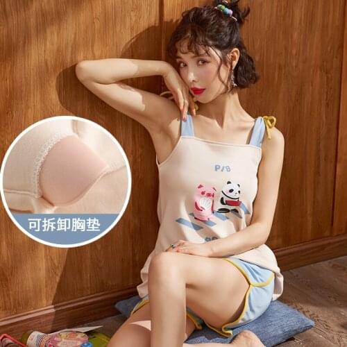 Pajamas Cotton Thin Pure Fresh Lovely Loose Panda Cartoon Leisurewear Suit Vest Sleeve Set