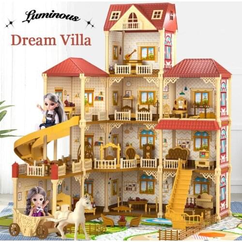 Princess Villa Diy Assembly Doll House Lighting Castle Game Room With Doll Kit Doll House Girl Toy Birthday Gift Children Toys