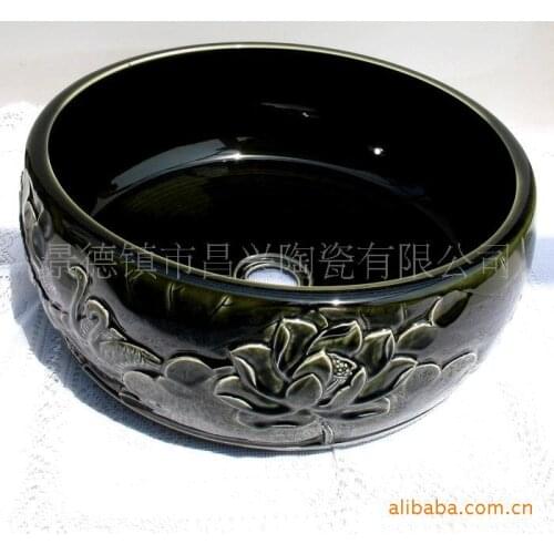 Gifted class professional production of sanitary ware wash basin 10 PROSPERITY 40 cm deep dark green hand-carved washbasin